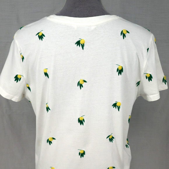 Lucky Brand Top Womens Large White Cotton Embroidered Lemons T-shirt Novelty - Picture 8 of 15